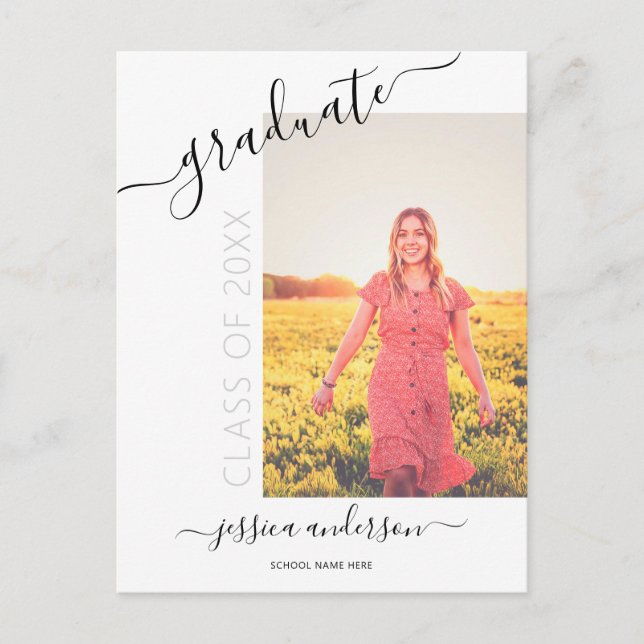 Simple Calligraphy Graduation Party Invitation Postcard (Front)
