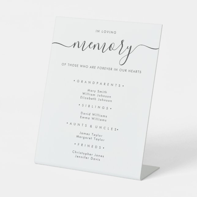 Simple Calligraphy In Loving Memory Wedding Pedestal Sign (Front)