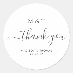 Simple Calligraphy Monogram Silver Grey Wedding Classic Round Sticker