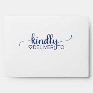 Simple Calligraphy Navy Blue Lined Wedding Envelope