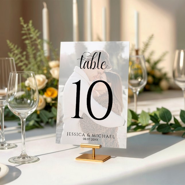 Simple Calligraphy Overlay Photo Save the Date Table Number (Creator Uploaded)