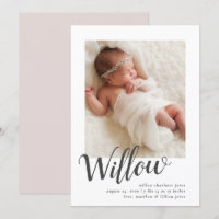 Simple Calligraphy Photo Birth Announcement