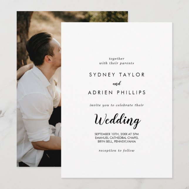 Simple Calligraphy Photo Informal Wedding Invitation (Front/Back)