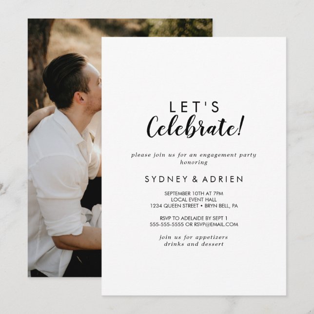Simple Calligraphy Photo Let's Celebrate Party Invitation (Front/Back)