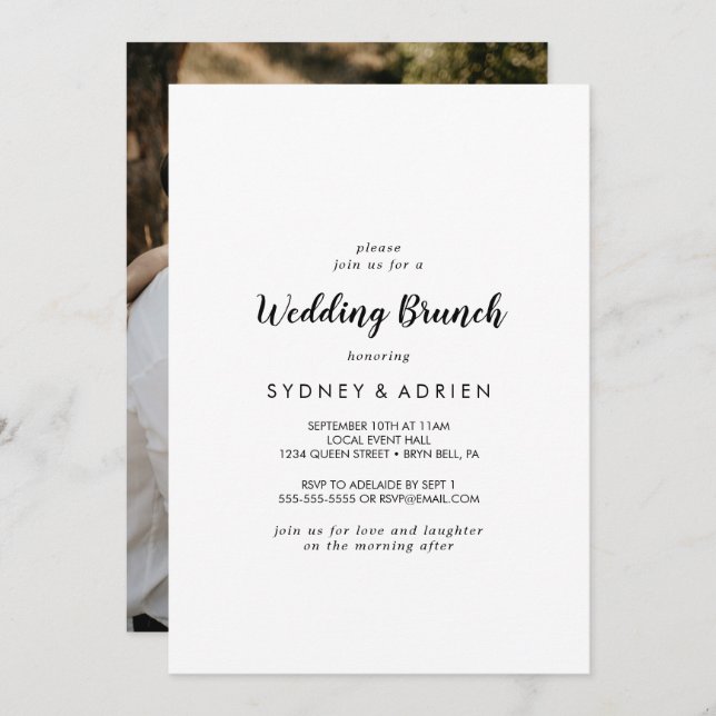 Simple Calligraphy Photo Wedding Brunch Invitation (Front/Back)