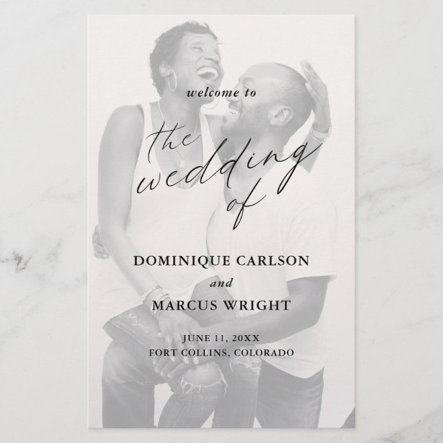 Simple Calligraphy Photo Wedding Program (Front)