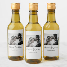 Simple Calligraphy Photo Wine Wedding Engagement  Label