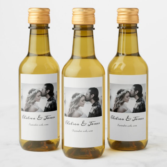 Simple Calligraphy Photo Wine Wedding Engagement  Label (Bottles)