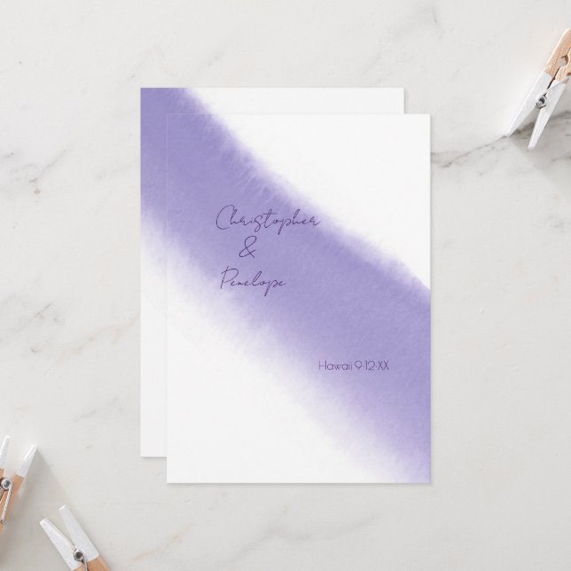 Simple Calligraphy Purple Watercolor Save the Date Invitation (Front/Back In Situ)
