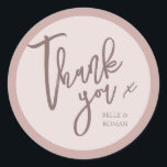 Simple Calligraphy Rose Gold Thank You Wedding Classic Round Sticker<br><div class="desc">Unique and elegant wedding favour sticker. Say thank you to your guests with this romantic design style,  featuring trendy calligraphy script. Customize with ease.</div>