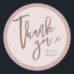 Simple Calligraphy Rose Gold Thank You Wedding Classic Round Sticker<br><div class="desc">Unique and elegant wedding favour sticker. Say thank you to your guests with this romantic design style,  featuring trendy calligraphy script. Customize with ease.</div>