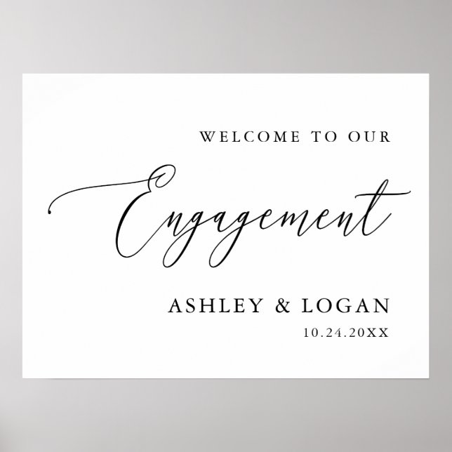 Simple Calligraphy Rustic Engagement Welcome Sign (Front)