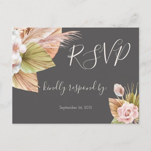 Simple Calligraphy Rustic Floral Wedding RSVP Post Postcard (Front)