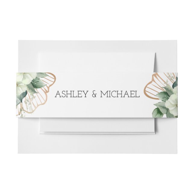 Simple Calligraphy Rustic Greenery Floral Wedding Invitation Belly Band (Front Example)