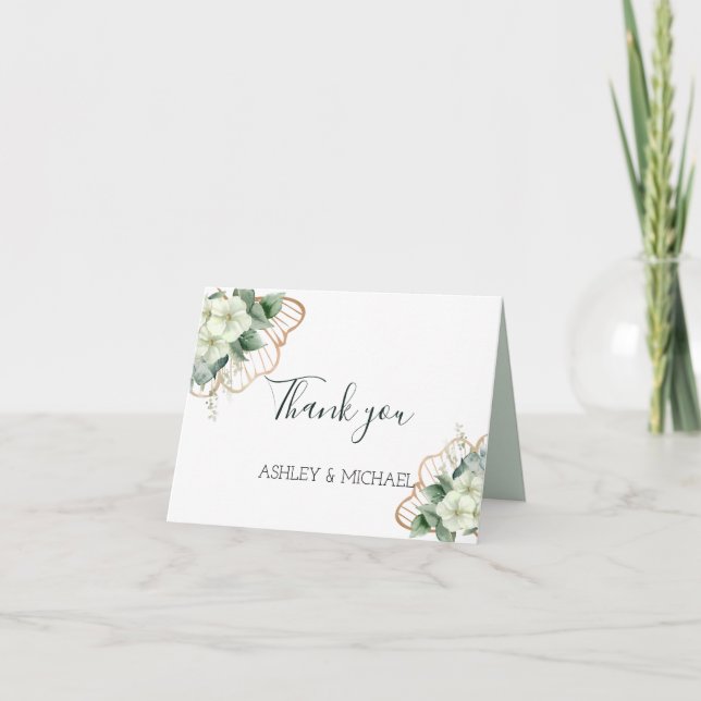 Simple Calligraphy Rustic Greenery Floral Wedding  Thank You Card (Front)