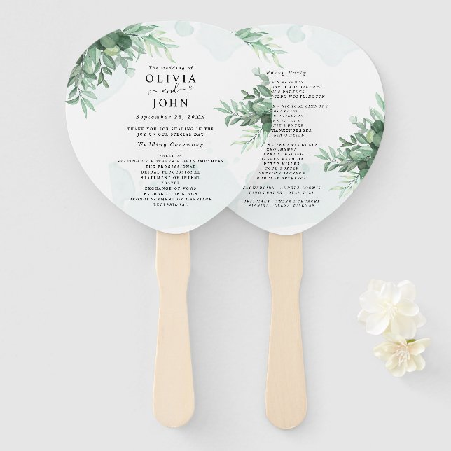 Simple calligraphy rustic greenery hand fan (Front and Back)