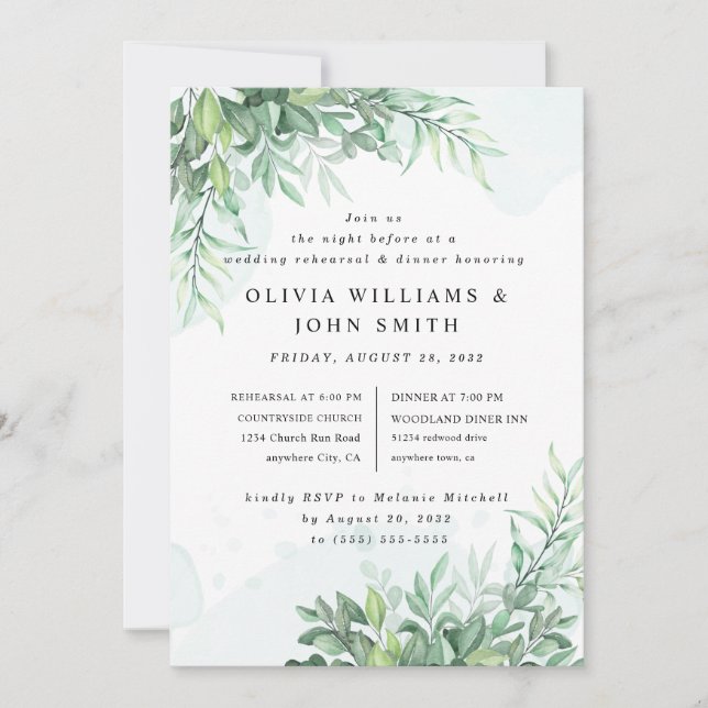 Simple calligraphy rustic greenery invitation (Front)