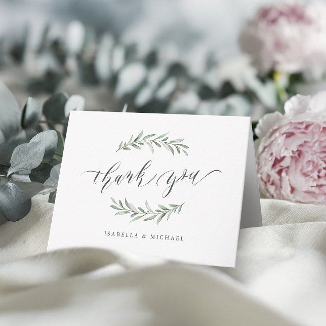 Simple calligraphy rustic greenery thank you card (Simple calligraphy rustic greenery thank you)