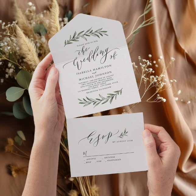 Simple calligraphy rustic greenery wedding  all in all in one invitation (Simple calligraphy rustic greenery wedding all in all in one invitation)