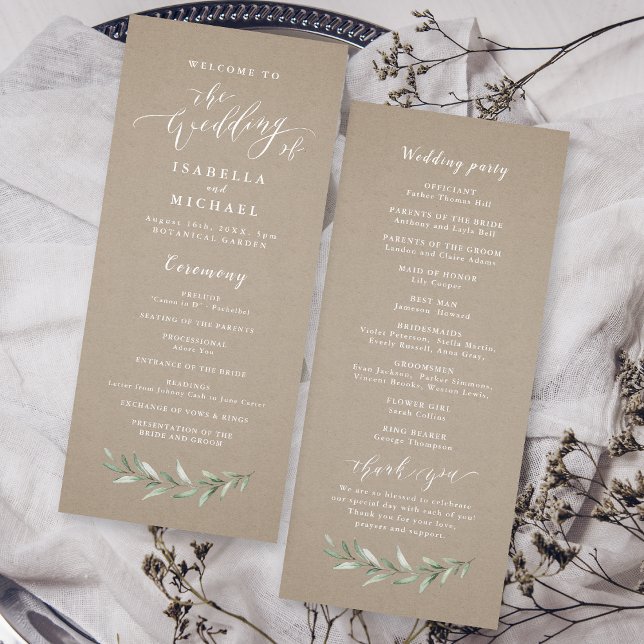 Simple calligraphy rustic greenery wedding program (Simple calligraphy rustic greenery wedding program)