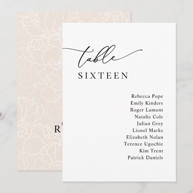 Simple Calligraphy Rustic Seat Plan Table Cards (Front/Back)