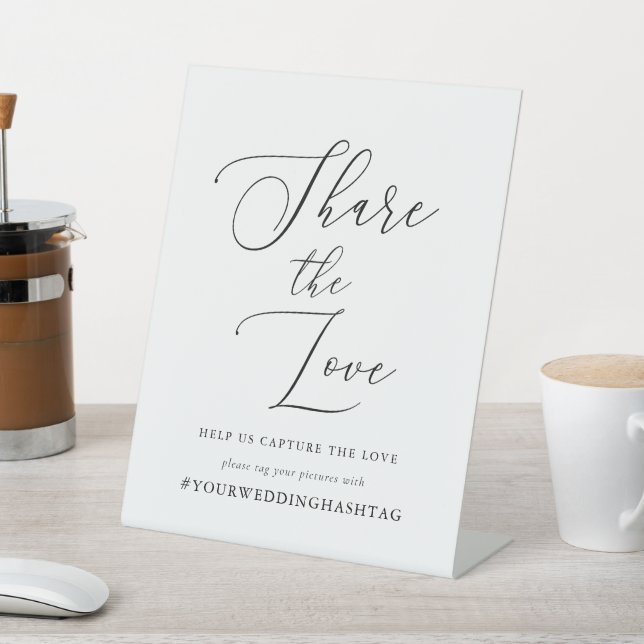 Simple Calligraphy Rustic Wedding Hashtag Pedestal Sign (In SItu)
