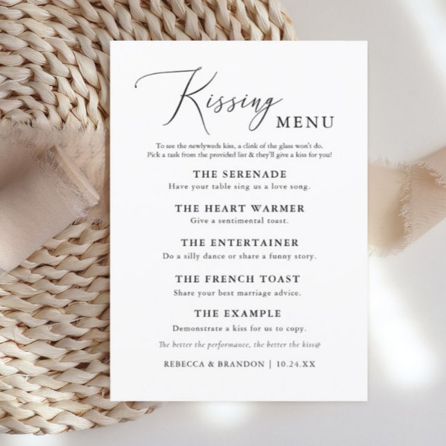Simple Calligraphy Rustic Wedding Kissing Menu Invitation (Creator Uploaded)