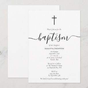 Simple Calligraphy Script Baptism Christening Invitation