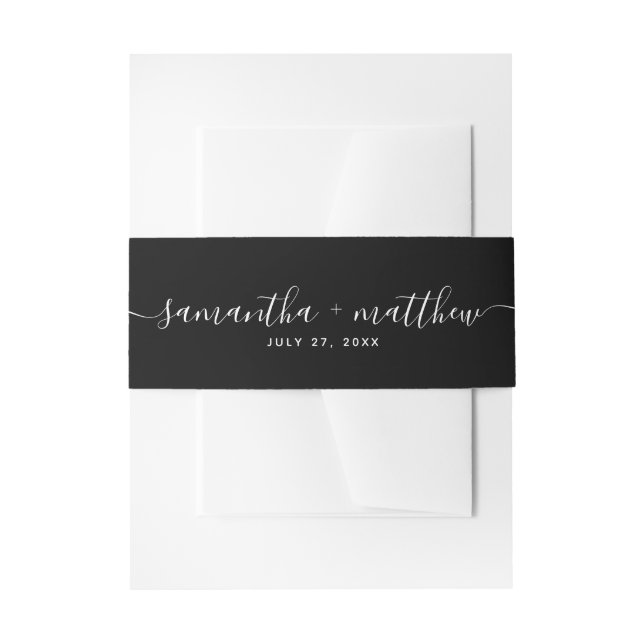 Simple Calligraphy Script Black Wedding Invitation Belly Band (Front Example)