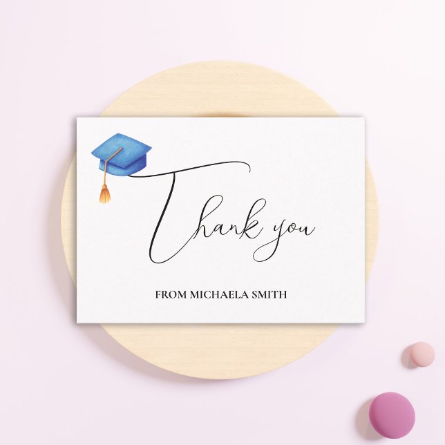 Simple Calligraphy Script Blue Graduation Thank You Card (Creator Uploaded)