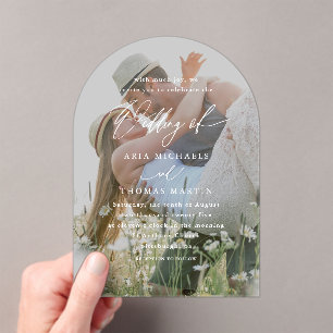 Simple Calligraphy Script Minimalist Photo Wedding Acrylic Invitations