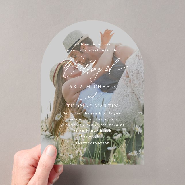 Simple Calligraphy Script Minimalist Photo Wedding Acrylic Invitations (Insitu (Handheld))