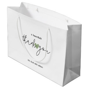 Simple Calligraphy Script Sage Green Heart Wedding Large Gift Bag