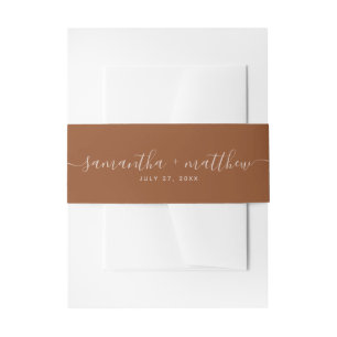 Simple Calligraphy Script Terracotta Wedding Invitation Belly Band