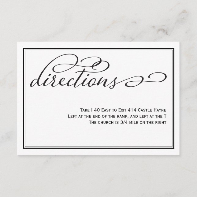 Simple Calligraphy Script Wedding Directions Card (Front)