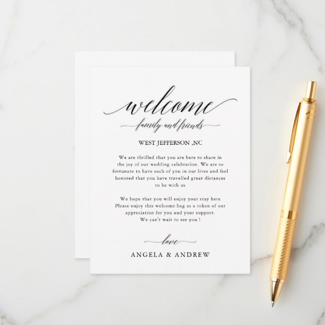 Simple Calligraphy Script Wedding Welcome Bag Enclosure Card (Front/Back In Situ)