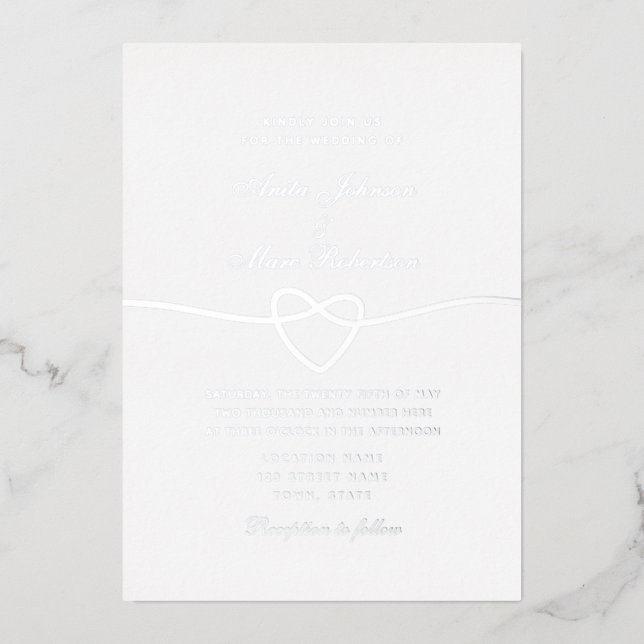 Simple Calligraphy Silver Wedding Foil Invitation (Front)