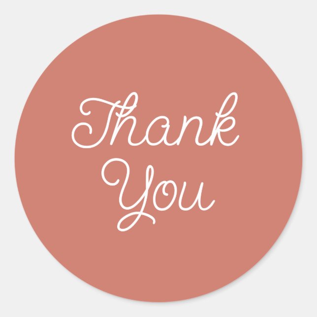 Simple Calligraphy Terracotta Flat Thank You Card Classic Round Sticker (Front)