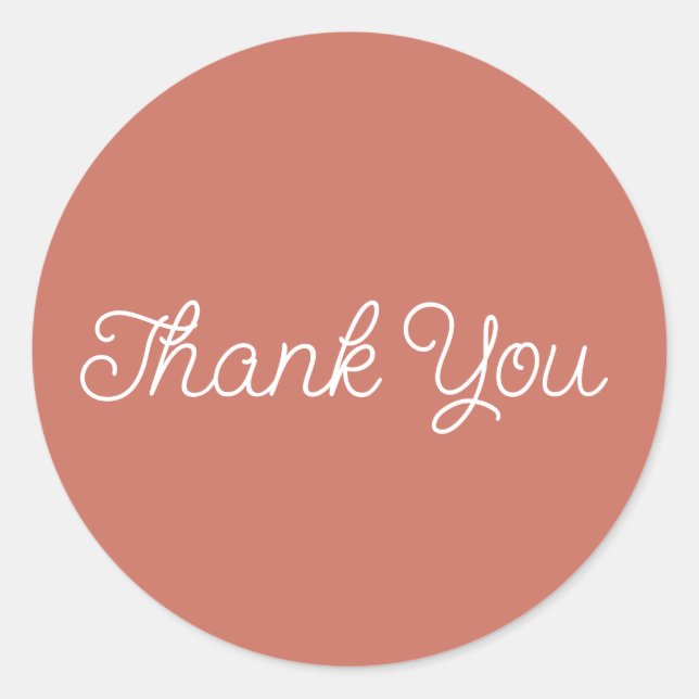 Simple Calligraphy Terracotta Flat Thank You Card Classic Round Sticker (Front)