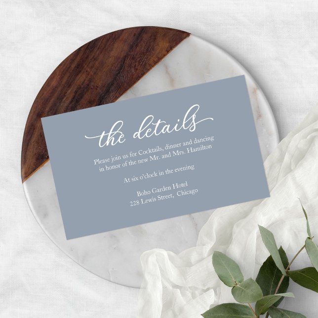 Simple Calligraphy Wedding Details Dusty Blue Enclosure Card (Creator Uploaded)