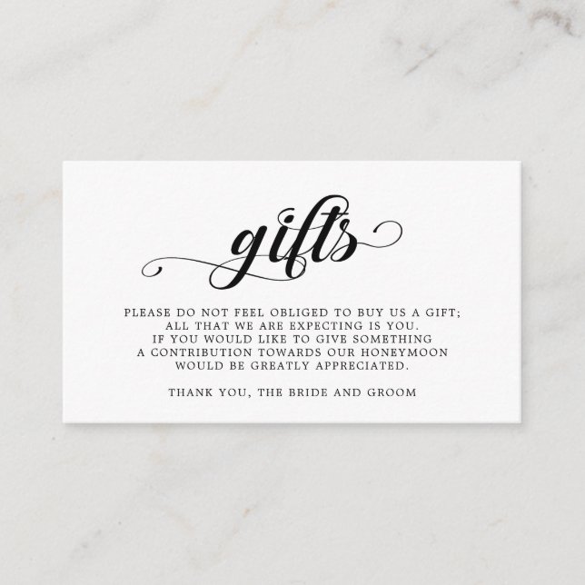 Simple Calligraphy Wedding Gifts Registry Enclosure Card (Front)