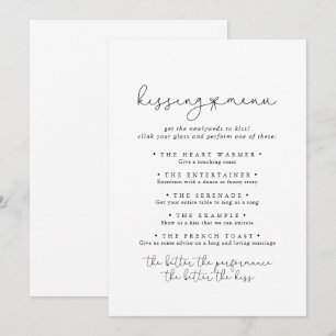 Simple Calligraphy Wedding Kissing Menu Game Card