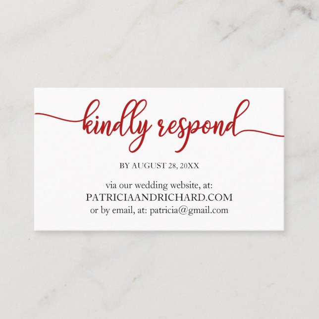 Simple Calligraphy Wedding Online RSVP Business Card (Front)