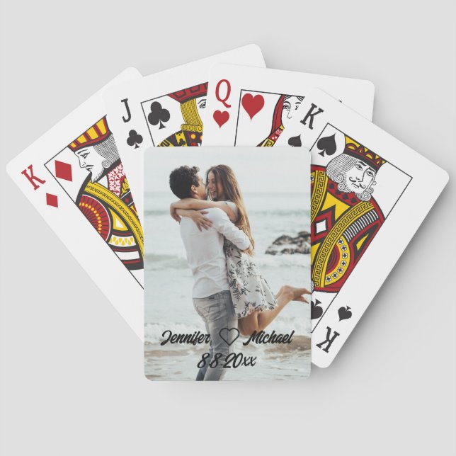 simple calligraphy wedding photo anniversary playing cards (Back)