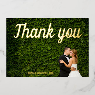 Simple calligraphy wedding photo thank you card