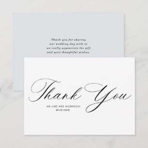 simple calligraphy wedding thank you card