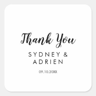 Simple Calligraphy Wedding Thank You Favour Square Sticker