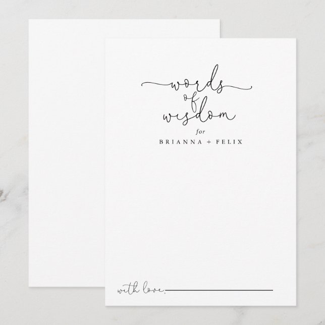 Simple Calligraphy Wedding Words of Wisdom   Advice Card (Front/Back)