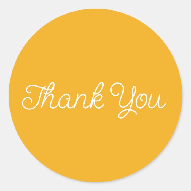 Simple Calligraphy Yellow Flat Thank You Card Classic Round Sticker (Front)