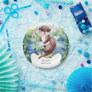 Simple Calm Otter Birthday Paper Plate